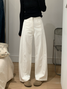 White Wide Leg Denim Jeans Womens High Waist Slim Straight Cut American Style Summer Fashion High Elasticity Wear Resistant