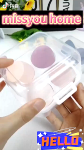 พัฟฟองน้ำแต่งหน้า กล่องละ 4 ชิ้น เนื้อนุ่มพิเศษ ทรงไข่ และหยดน้ำ ตัดแนวทแยง ฟองน้าไข่ ใช้ได้ทั้งแบบเปียกและแห้ง