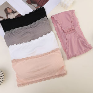 Trendy Spring Summer Top Back Seamless Strapless Non-slip Anti-exposure Underwear Tank Women Invisible Bra Female Thin Bralette Tube Wrapped Lace Gathered with Breast Pad