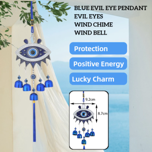 Evil Eye Wind Chime Blue Wall Hanging Handmade Decor Vintage Home Office Bells Ward Off Negative Energy Bohemian Indoor Outdoor Ornament