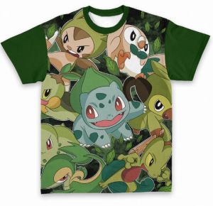 Bandai | 2026 Fashion Grass-type Fire-type and Water-type Pokémon 3D Printed T-shirts for Adults Soft and Cute Irresistibly Adorable!
