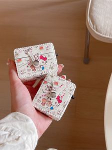 Apple AirPodsPro Protective Case Cartoon Kitty Leather Cover Integrated Bluetooth Earphone Shell for Women Second Generation