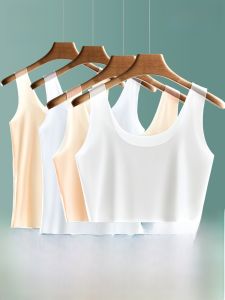 Miiow | MiiOW Ice Silk Strap Vest Womens Underwear Summer Thin Seamless Camisole Anti-Light Walking Bralette Short Length Solid Color