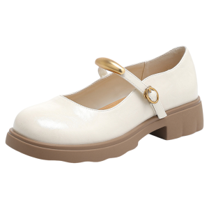 Josiny | White Retro French Mary Jane Shoes with Thick Sole and Strap