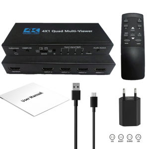 HDMI Multiviewer 4K 4X1 HDMI quad viewer 4 in 1 HDMI Multi-viewer seamless hdmi switcher Switch with Remote conttrol and scaler