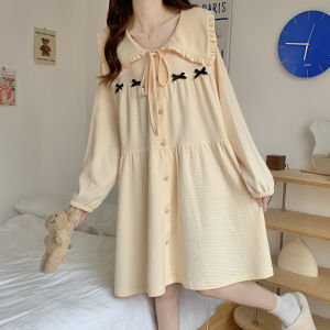 ผ้าฝ้ายบริสุทธิ์สไตล์เจ้าหญิงชุดนอนสําหรับสาวความยาวกลางแขนยาวฤดูใบไม้ร่วงเสื้อผ้าน่ารักสไตล์หวานสบายๆ Home สถานการณ์