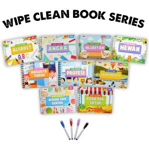 Zivana Kids - Wipe Clean Book Series - Activity Book - Buku Aktivitas Edukasi Anak - Belajar Menulis Membaca Huruf Alphabet ABC \ Hijaiyah \ Belajar Berhitung Angka \ Hewan \ Transportasi \ Warna Bentuk - Anak 2-3 Tahun Paud TK Toodler Preschool