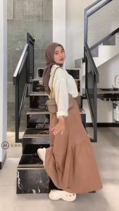 Azkia Skirt Rok Panjang Wanita Linen Rami Korean Style Casual by Khasma Fashion