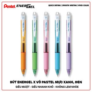 Bút Gel Energel Pentel Vỏ Pastel mực xanh ngòi 0.5 mm Siêu Nhanh Khô - Hàng Chính Hãng
