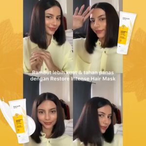 Dengan Formula Dermatologi Restore Intense Hair Mask secara intensif mampu menutrisi dan melembapkan rambut kering dan rusak. Kandungan Healthy Cuticle Complex Heat Protectant Shea Butter dan Vitamin E secara efektif memperkuat kutikula rambut sekali
