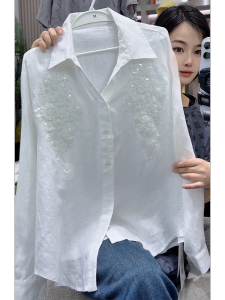 QINGNAER | High-end Beaded Shimmer Long-sleeve Shirt