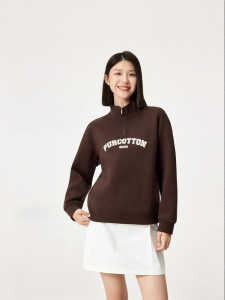 Purcotton | Ladies Velvet Feeling Thick Air Layer Half Zipper Sweatshirt