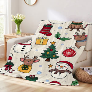 Beast Kingdom | Xmas Doodles Printed Blanket Suitable For Sofa Beds Offices Travel Camping Chairs Warm Woolen Blankets