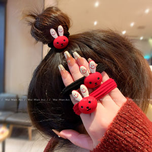 Red Rabbit Ears Hair Ties for Women High Ponytail Durable Fashionable Hair Accessories Autumn Winter New Style Korean Style