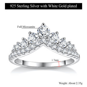Pretty Beauty S925 Sterling Silver Moissanite Crown Tiara Ring Chevron Curved Wedding Band Birthday Fine Jewelry Gift for Women