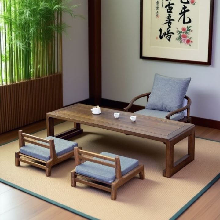 Low Tea Table Set Yew Wood Foldable Low Table Tatami Tea Table Chair Solid Wood ...