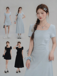 loveheynew | Đầm Dây A-line Ôm Body Cổ Vuông Dài Ngắn
