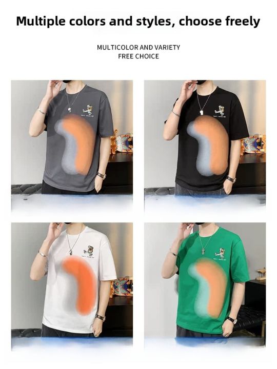 ROMON%20%7C%20Lomond%20Men's%20Ice%20Silk%20Short%20Sleeve%20T-shirt%20Summer%20Thin%20Round%20Neck%20Pure%20Cotton%20Printed%20Loose%20Fashionable%20Top%20Urban%20Style%20Casual%20Wear%20-%20Image%203