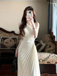 Đầm dài không tay CHANGTONG dáng ôm sát hở eo cổ chữ V dáng chữ A mùa hè nữ thanh lịch thường ngày