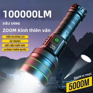 Đèn Pin LED Chiến Thuật Công Suất Cao Đèn Lồng Có Thể Phóng To Tầm Xa Chống Nước Khoảng Cách Chiếu Sáng 500m Tích Hợp Pin 26650 Để Cắm Trại Ngoài Trời