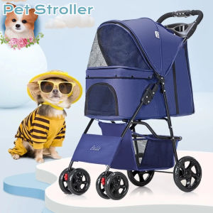 Pet Stroller Lightweight Folding Travel Pet Trolley Portable Foldable Dog Cat Trolley Carrier With Storage Basket