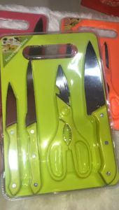 Pisau Set dapur Lengkap dan Telenan 5in1 Pisau Berbahan Stainless Steel Tajam dan Tahan Karat