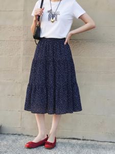 Basic House | Dots High Waist A-Line Midi Skirt