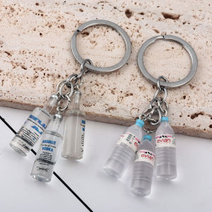 Creative Mini Bottle Keychain For Men & Women Miniature Evian & Vodka Bottle Key Ring Charm Fun Party Gift Accessory