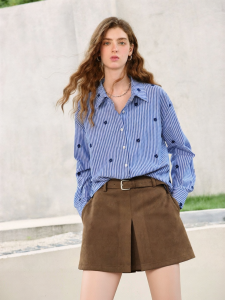 Toyouth | Striped Polo Collar Embroidered Shirt Women