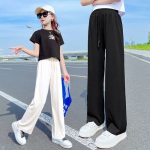 Quần Dài Ống Rộng Bằng Lụa Băng Mùa Hè Cho Bé Gái Quần Dài Thẳng Mỏng Mới Cho Trẻ Em Quần Dài Thường Ngày Cạp Cao Thời Trang Mùa Hè