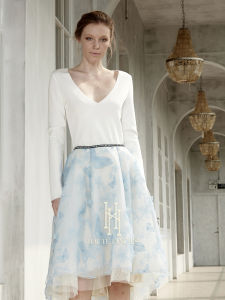 Romantic Lake Blue French Elegant Mini Skirt Half-length Skirt A-line Silhouette Midi Skirt Autumn Wear for Young Women