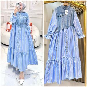 Dress Salur Katun Jepang mix jeans Ld 110 PB 125