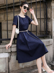 Elegant Slim Fit Hepburn Style Summer Dress Womens High Waist Design Cotton Blend Fabric Bubble Sleeve Midi Skirt European Fashion