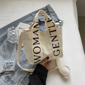 Casual Canvas Shoulder Bag Womens Fashionable Letter Color Block Handbag Crossbody Bag Single Strap Magnetic Buckle Closure