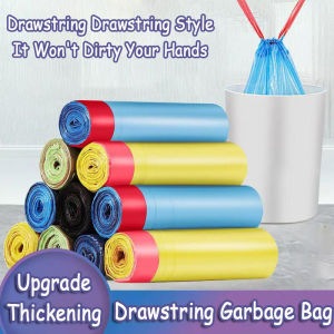 Trash Bag With Automatic Closing Rope 15 Pieces Durable Strong Rubbish Bags Cleaning Trash Bags Dustbin Kitchen Garbage Large Plastic Bag Disposable Plastik Sampah 垃圾袋