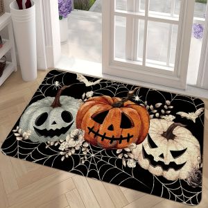 VIKAMA Halloween Spooky Pumpkin Face Carpet Home Decor Soft Absorb-Water Entry Door Bathroom Non-Slip Dirt-Proof Floor Mat