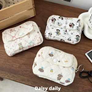 Floral Embroidered Cotton Multi-Functional Storage Bag Document Card Holder Keychain Coin Purse Organizer High Aesthetic Value