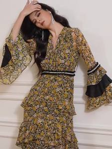 Romantic Holiday Orange Floral High Waist Long Dress
