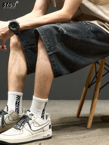 Washed Denim Mens Shorts Summer New Loose Fit Ripped Five-Point Casual American Style Mid-Thigh Length Straight Leg Jeans