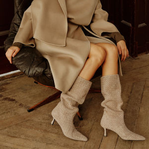 Winter Suede High Heel Slouchy Pull-On Boots