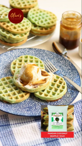 Olive’s Pandan Coconut Waffle Mix 1KG | Easy Mix | Aromatic Pandan & Coconut | Crispy & Fluffy