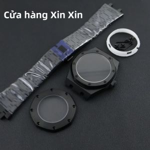 Vỏ Đồng Hồ AP Màu Đen PVD 41mm Với Mặt Kính Sapphire Trong Suốt Dành Cho Bộ Máy NH34 NH35 NH36 Phụ Kiện Đồng Hồ Bằng Thép Không Gỉ Đã Được Độ Chế