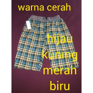 Celana Pendek Anak Chino Kotak-Kotak Rib Tartan Flanel Pinggang Karet Kolor Umur 10-13thn