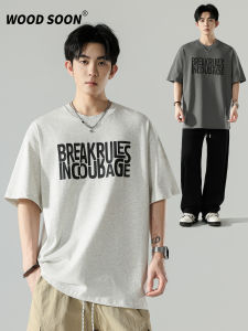 Wood soon | Retro Letter Printed Mens Cotton T-shirt