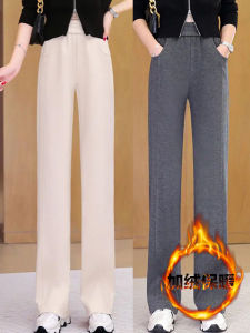 High Waist Fleece Lined Casual Wide Leg Pants Womens Autumn Winter Sports Straight Cut Trousers Comfortable Loose Fit Trousers