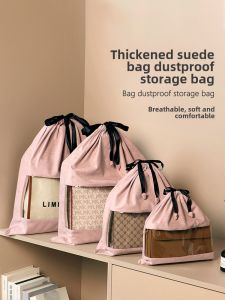 Transparent Suede Velvet Bag Storage Bag Luxury Leather Bag Protective Cover Moisture Proof Dust Bag Drawstring Handbag Organizer