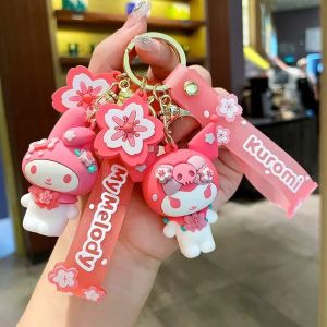 Pink cherry blossom sanrio doll jade cassia dog key chain pendant cute cartoon pendant car key chain wholesale gift for friends