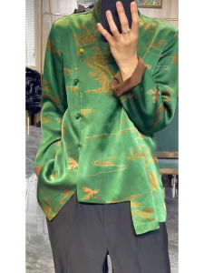 Elegant Green Long Sleeve Shirt Autumn Chinese Style Floral Embroidery High End Fashionable Womens Premium Quality Top