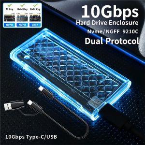 KEBIDU | Kebidumei M.2 NVMe SATA SSD Enclosure External SSD Case Adapter 10Gbps USB 3.2 Gen2 Transparent RGB Light Support M and B&M Keys