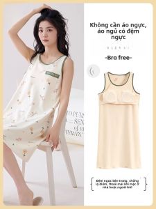 MiiOW | Áo ngủ cotton nguyên chất mùa hè cho nữ Áo vest rộng rãi có đệm ngực mặc ở nhà Quần áo ngủ mỏng thoáng khí